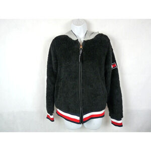 Tommy Hilfiger Navy Fur with Red/White Stripe Hoodie Full Zipper Jacket Size XS